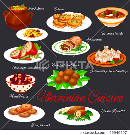 Ukrainian national cuisine dishes, vector 66940397