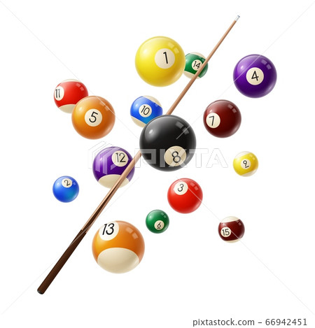 Billiard balls and cue 3d realistic vector Billiard balls and cue 3d realistic vector 66942451