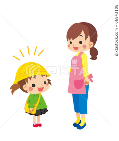 幼兒園女孩高高興興地問候老師 66943108