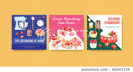 Advertise template with strawberry baking design 66943236