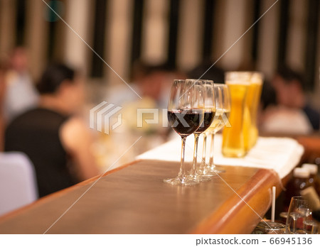 cold beer glass on bar counter with free space cold beer glass on bar counter with free space 66945136