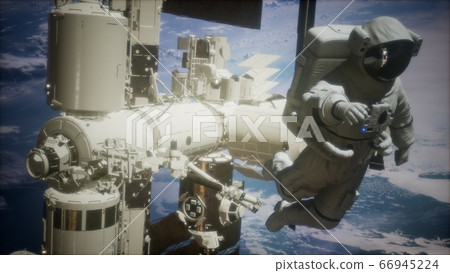 International Space Station and astronaut in outer International Space Station and astronaut in outer 66945224