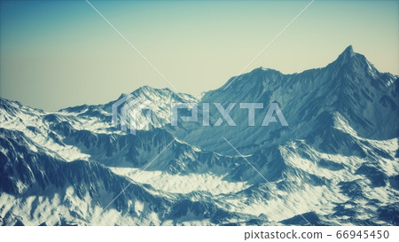 Aerial view of the Alps mountains in snow 66945450