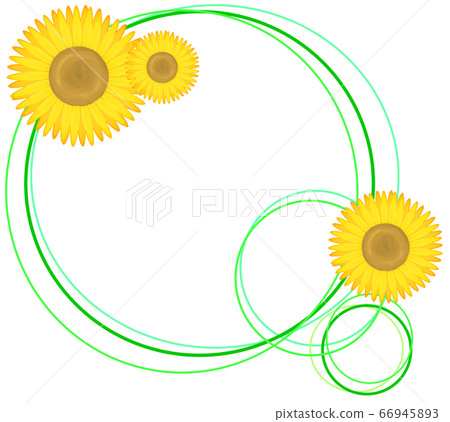 Round sunflower frame (green) - Stock Illustration [66945893] - PIXTA