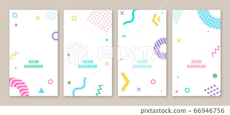 Set of abstract backgrounds with different halftone geometric shape, colorful geometric shapes, copy space for text. Vector. Creative backgrounds in minimal trendy style for social media stories 66946756