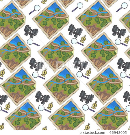 Map with binoculars and magnifying glass, travel seamless pattern Map with binoculars and magnifying glass, travel seamless pattern 66948005