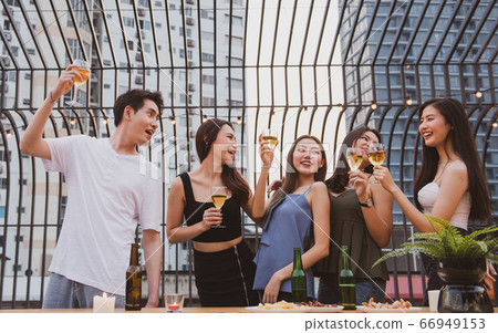 young happy asian friends party dancing with beer young happy asian friends party dancing with beer 66949153