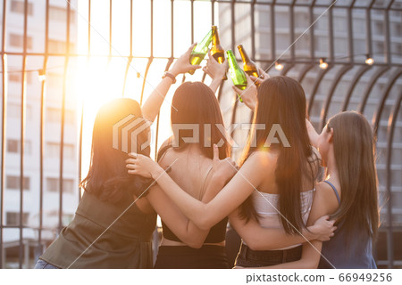 back view of women group party in nightclub 66949256