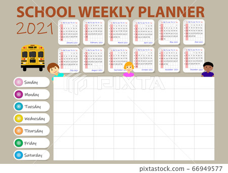 School weekly planner table of 2021 year. 66949577