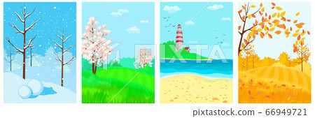 Four Seasons Banners with Abstract Trees - Vector Illustration 66949721