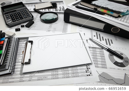 business office desk closeup - financial reports, business office desk closeup - financial reports, 66951659