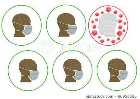 Human male head paper wearing face mask. New Human male head paper wearing face mask. New 66953586