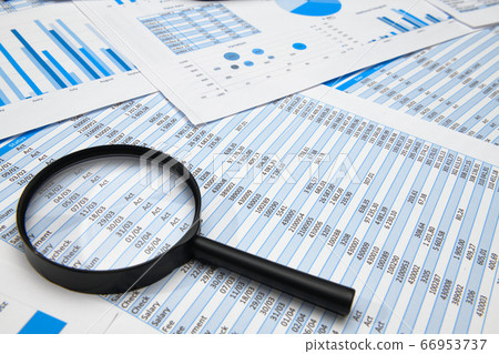 business office desk closeup - financial reports, 66953737