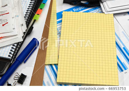 business office desk closeup - financial reports, 66953753
