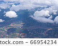 View from airplane on ground with fields, 66954234