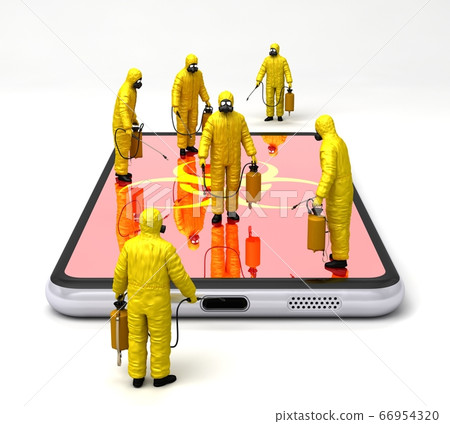 消毒感染病毒的智能手機的人 66954320