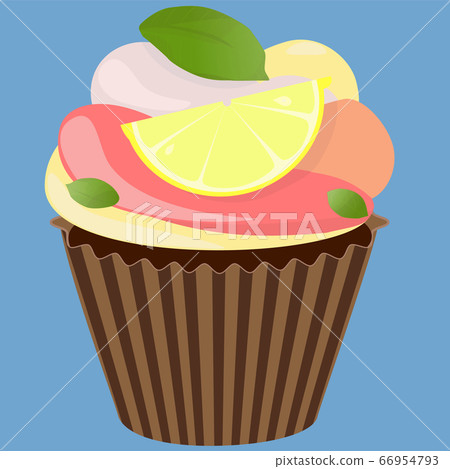 Realistic cupcake. Sweet creamy desserts muffins with lemon, delicious confectionery and baking. 66954793