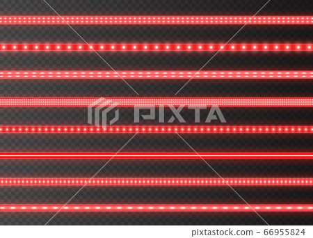 Red LED strips collection, bright luminous ribbons isolated on a transparent background. Realistic neon garlands. 66955824