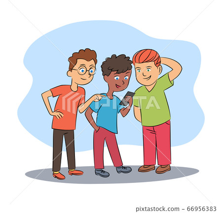 Boys friends networking via smartphone cartoon Boys friends networking via smartphone cartoon 66956383