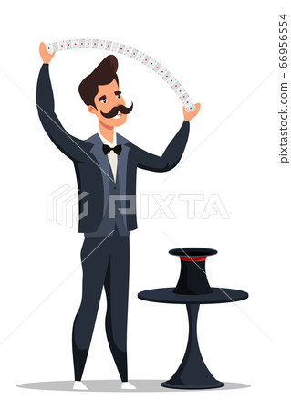 Magician shows tricks with gaming cards 66956554
