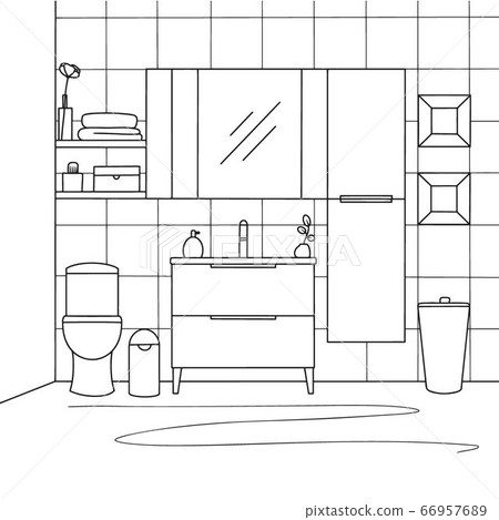 Sketch the bathroom. Toilet bowl, bathroom 66957689