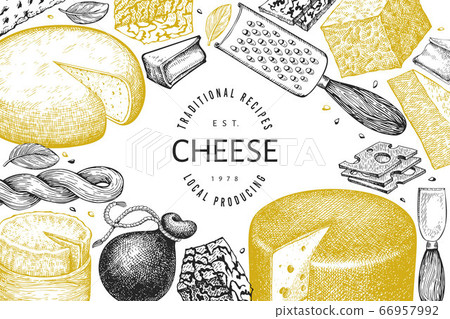 Cheese design template. Hand drawn vector dairy Cheese design template. Hand drawn vector dairy 66957992