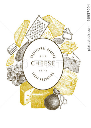 Cheese design template. Hand drawn vector dairy Cheese design template. Hand drawn vector dairy 66957994