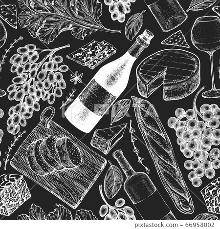 French food illustration seamless pattern. Hand French food illustration seamless pattern. Hand 66958002