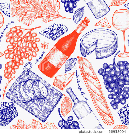 French food illustration seamless pattern. Hand 66958004