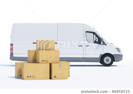 delivery van with a paper boxes on white delivery van with a paper boxes on white 66958533