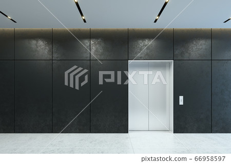 modern elevator with closed doors in office lobby, modern elevator with closed doors in office lobby, 66958597