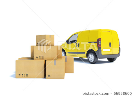 delivery van with a paper boxes on white 66958600