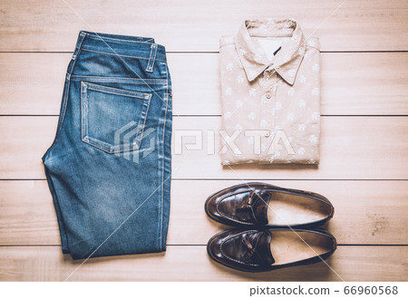 Clothing for men on the wooden background 66960568