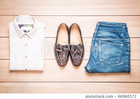 Clothing for men on the wooden background Clothing for men on the wooden background 66960572