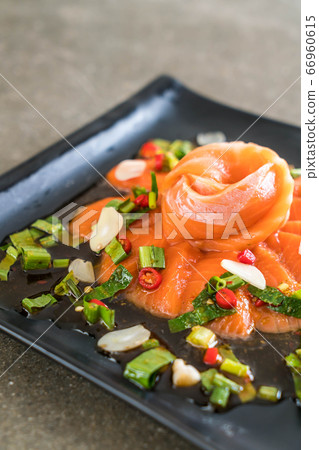 fresh salmon raw spicy salad fresh salmon raw spicy salad 66960615