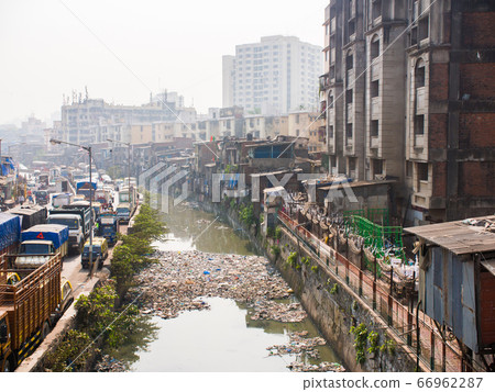 Poor and impoverished slums of Dharavi in the city of Mumbai. 66962287