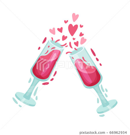 Glasses of Red Wine Banging Against Each Other as Symbol of Saint Valentine Day Vector Illustration 66962934