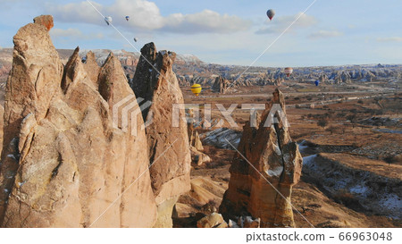 Sharp Rocks in Cappadocia. Turkey. Aerial view. Sharp Rocks in Cappadocia. Turkey. Aerial view. 66963048