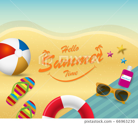 summer holiday background with beach toys, flip flops summer holiday background with beach toys, flip flops 66963230