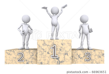 Winners podium with 3D figures isolated on white background 66963651