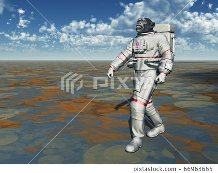 Chimpanzee in spacesuit in a landscape Chimpanzee in spacesuit in a landscape 66963665