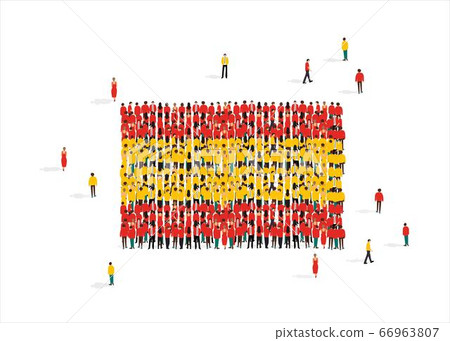 National flag of Spain made up of people mob on white background, vector illustration 66963807
