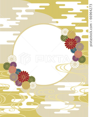 Japanese pattern beige gold simple cloud background material chrysanthemum 66964273