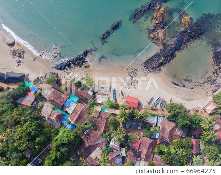 Beauty Pathem beach aerial view landscape, Goa state in India. Beauty Pathem beach aerial view landscape, Goa state in India. 66964275