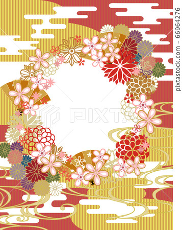 Japanese pattern red gold simple cloud background material chrysanthemum Japanese pattern red gold simple cloud background material chrysanthemum 66964276