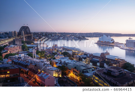 sunrise, Aerial view of Sydney with Harbour sunrise, Aerial view of Sydney with Harbour 66964415