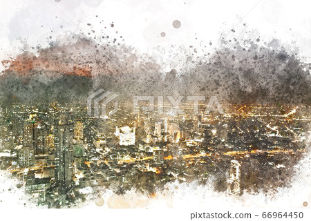 Abstract offices Building in the city on watercolor painting background. City on Digital illustration brush to art. 66964450
