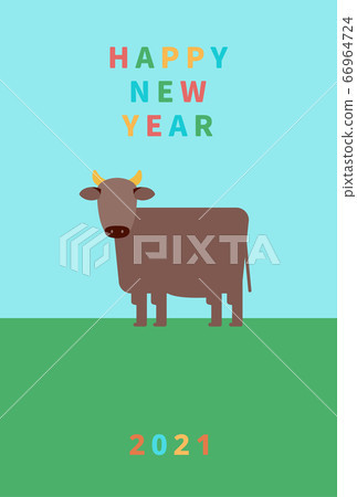 2021牛年新年賀卡明信片模板 66964724