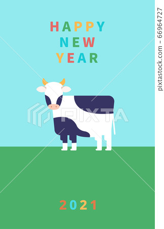 2021牛年新年賀卡明信片模板 66964727