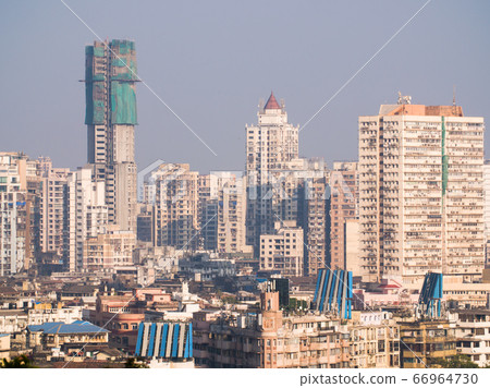 Mumbai skyline view from Marine Drive in Mumbai, India. 66964730